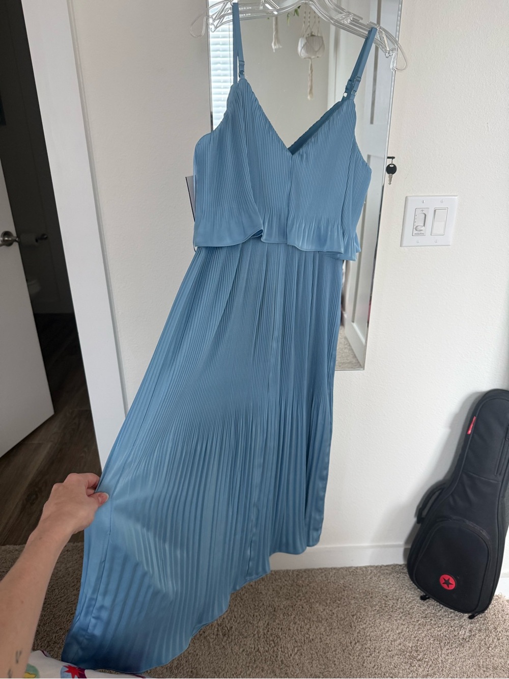 Nordstrom Dusty Blue Pleated Maxi Dress with V-Neck